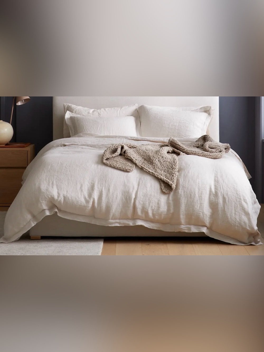 Quince European Linen Double Flange 3 Pc Duvet Cover Set, King/Cal (Sand)